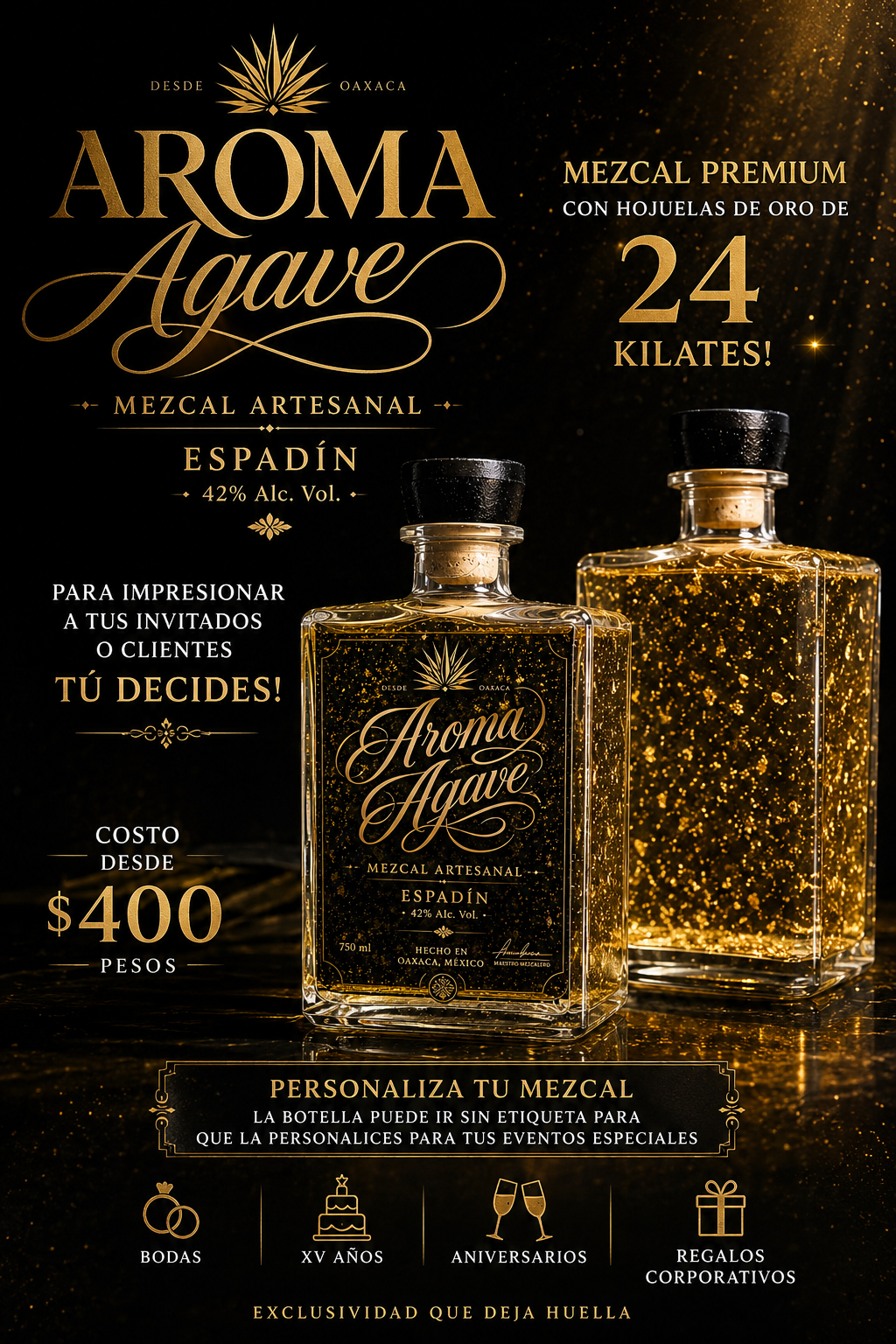 Mezcal con hojuelas de oro